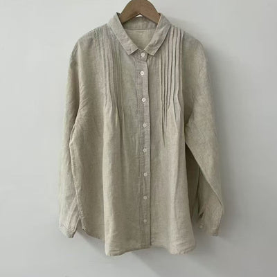 Women's Lapel Japanese Long Linen Sleeves Shirt by Glamytek