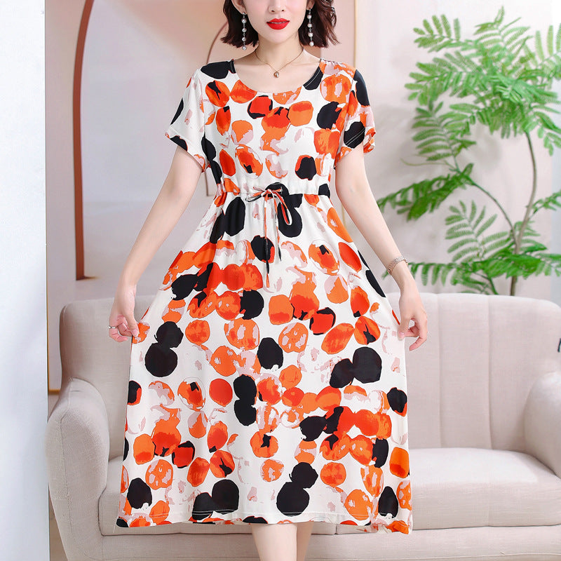Cotton and silk dress for middle-aged summer