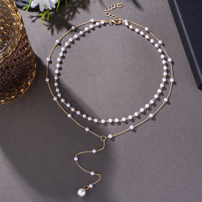 Imitation Pearl Tassel Double-Layer Necklace