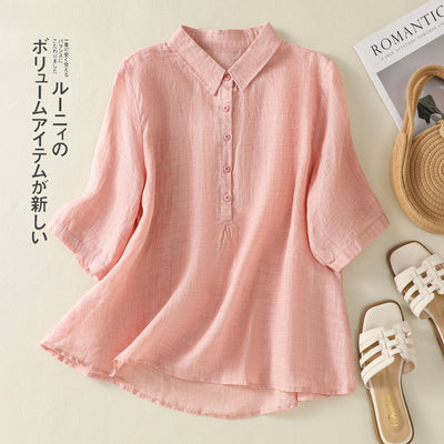 Solid Color Casual Loose Half-sleeve Shirt Women's All-match Slimming by Glamytek