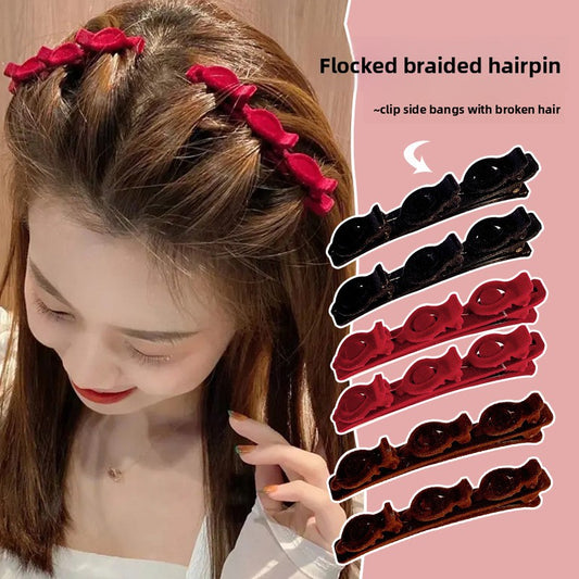 Flocked Braided Hairpin for Women