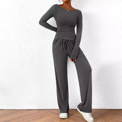 2024 Amazon Autumn Explosions Casual suit Asymmetric Long Sleeve T-shirt Wide Leg Pants Casual Sportswear by Glamytek