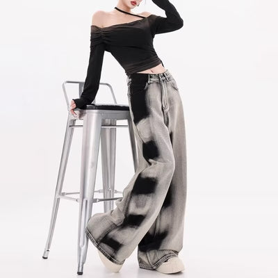 American Retro Gradient Tie-dyed Jeans Women by Glamytek