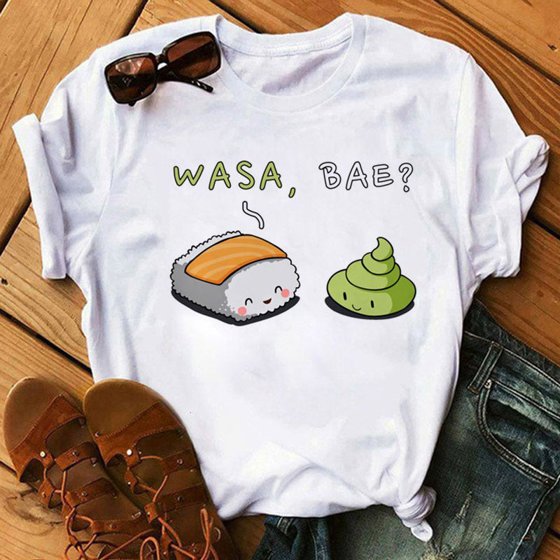 Summer Women Cute Sushi Hug Short Sleeve T-shirts by Glamytek