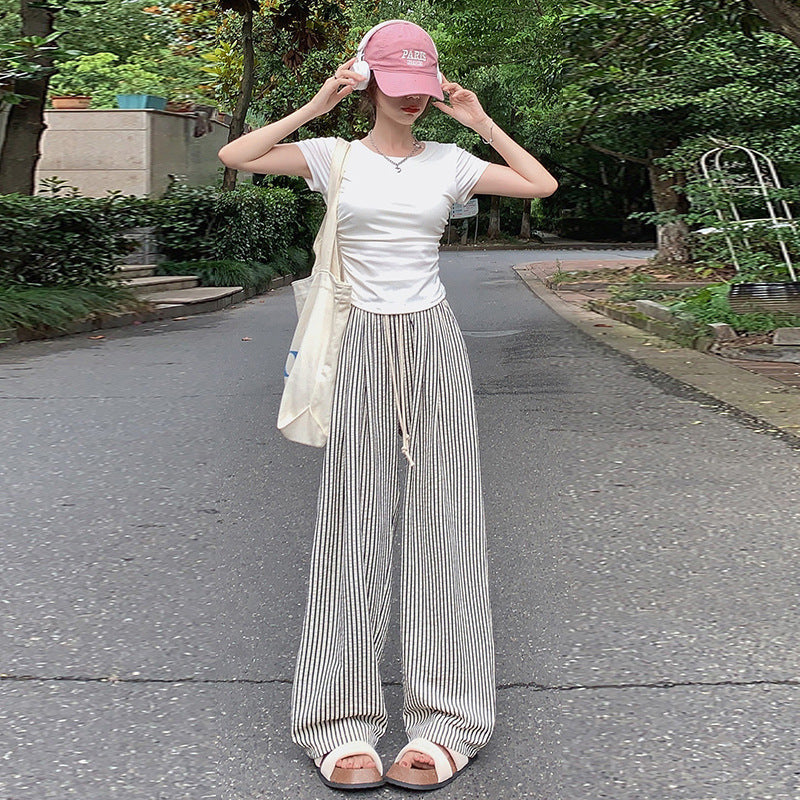 Black and White Vertical Stripe Wide Leg Pants