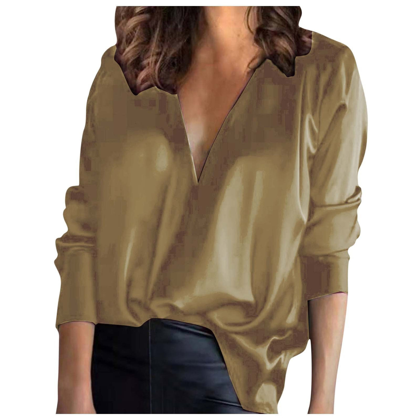 Temperament Commute Satin Long-sleeved Shirt For Women by Glamytek