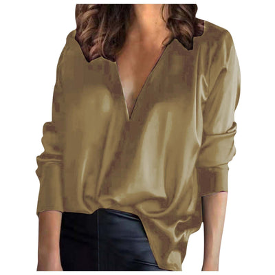 Temperament Commute Satin Long-sleeved Shirt For Women by Glamytek