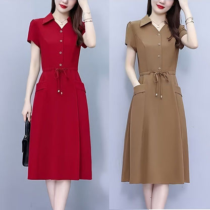 Elegant Women's Waist-Slimming Suit Dress for Summer in Polyester