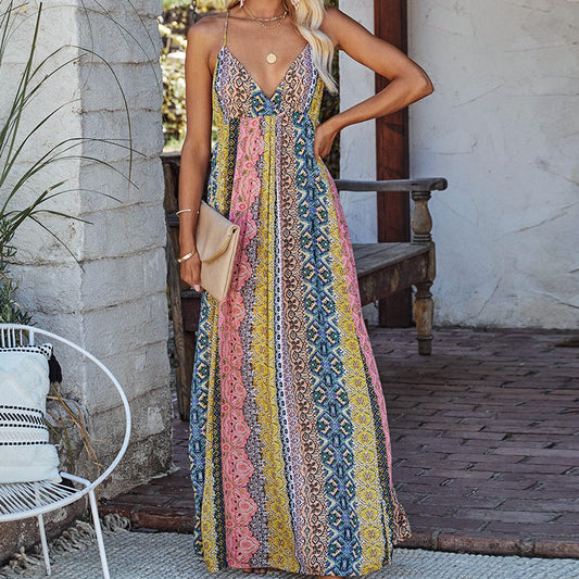 A large halter dress with printed straps