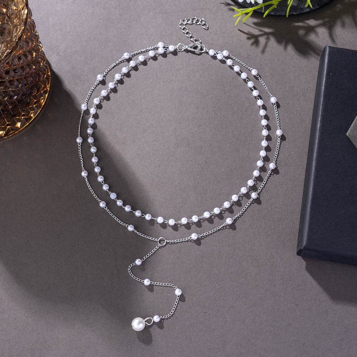 Imitation Pearl Tassel Double-Layer Necklace