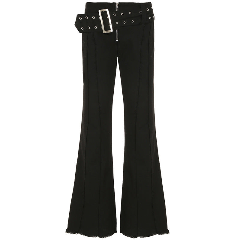 New Metal Wide Belt Frayed Low Waist Skinny Jeans For Women by Glamytek