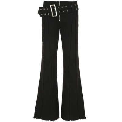 New Metal Wide Belt Frayed Low Waist Skinny Jeans For Women by Glamytek