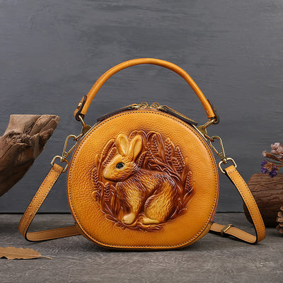 Women's Genuine Leather Round Shoulder Bag by Glamytek