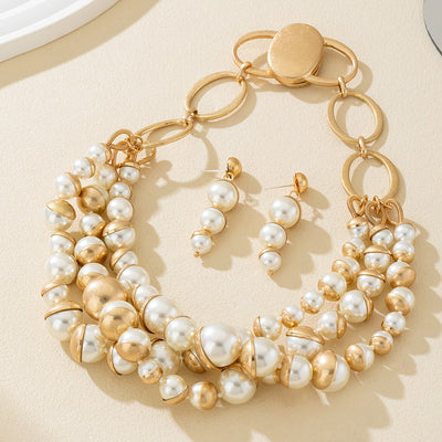 Layered Pearl Necklace Set with Magnetic Clasp