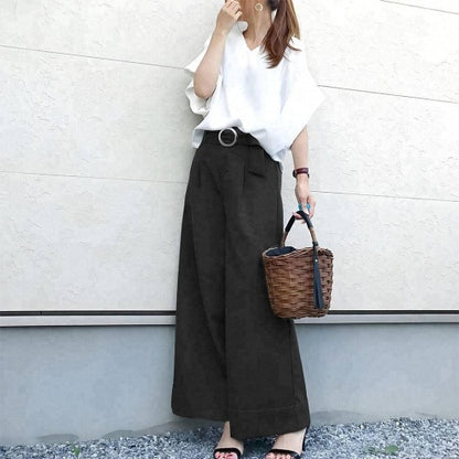 Two-piece set of wide-leg trousers with a belt