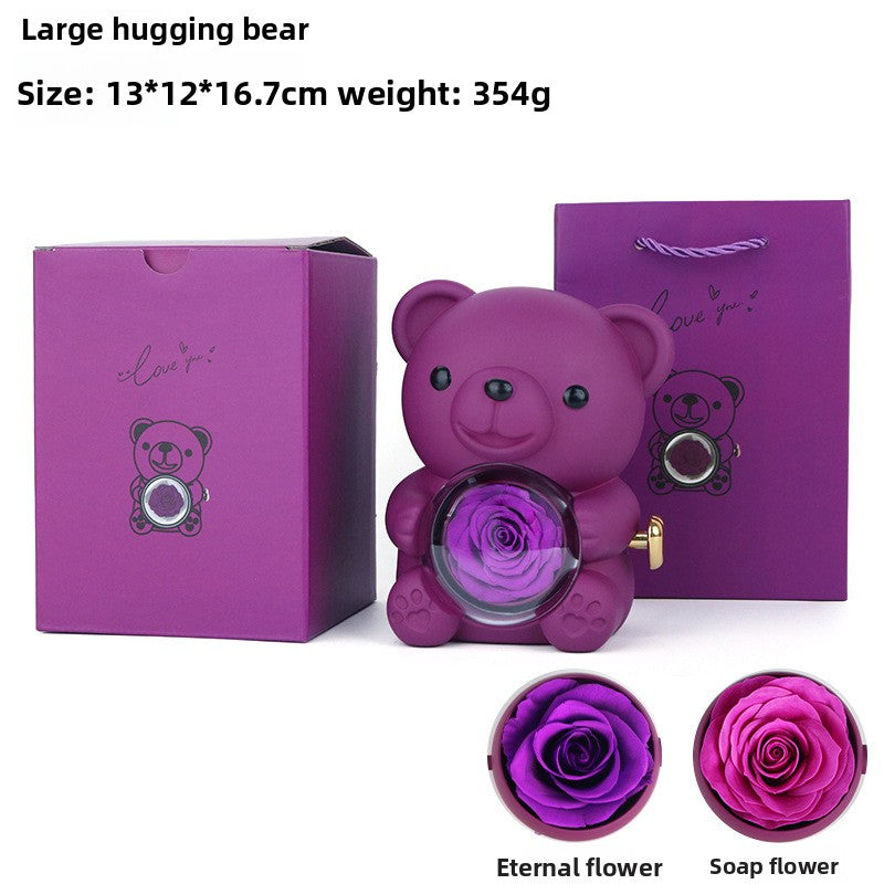 Hug Bear Flip Surprise Rose Flower Jewelry Box
