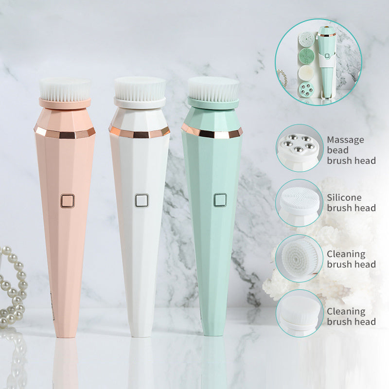 4 In 1 USB Rechargeable Electric Facial Cleansing Brush Soft Skin Care Portable Massager Face Brush Deep Cleaning Device by Glamytek