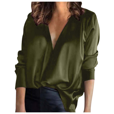 Temperament Commute Satin Long-sleeved Shirt For Women by Glamytek