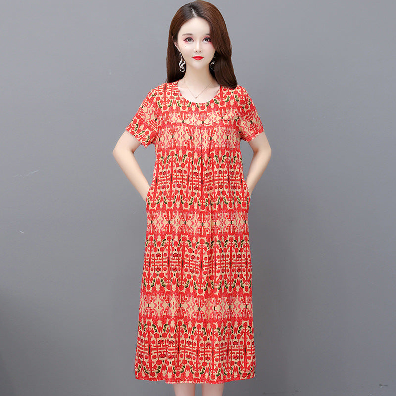 Cotton and silk dress for middle-aged summer