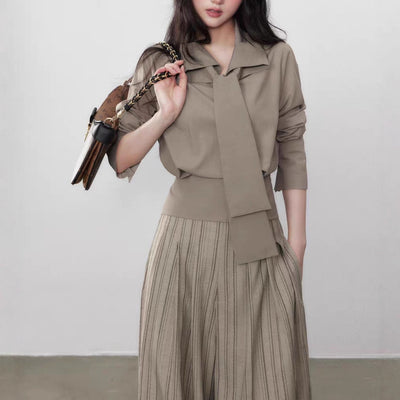 All-matching Lace-up Simple Graceful Slimming Long-sleeved Shirt Women by Glamytek
