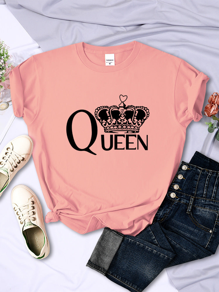 Queen'S Big Crown Printed Women T Shirts Breathable Summer by Glamytek