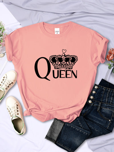 Queen'S Big Crown Printed Women T Shirts Breathable Summer by Glamytek