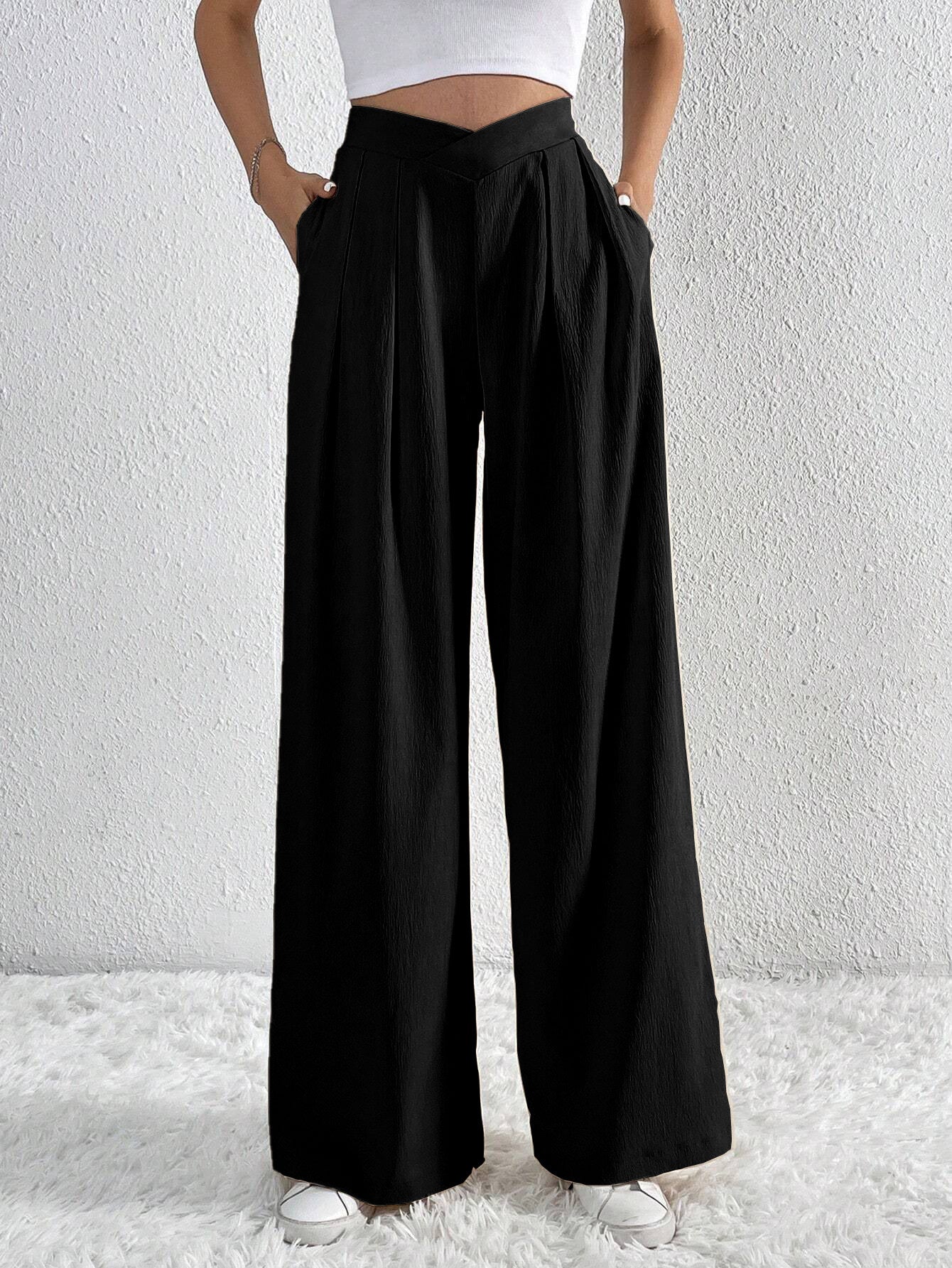 Summer New Solid Color Pleated Casual Wide-leg Pants Loose Casual Women's Commuting Versatile Style Comfortable TrousersS by Glamytek
