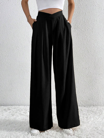 Summer New Solid Color Pleated Casual Wide-leg Pants Loose Casual Women's Commuting Versatile Style Comfortable TrousersS by Glamytek