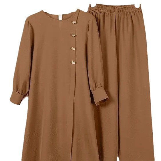 Women's Two-Piece Elegant Long Shirt Wide Leg Pants Set