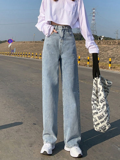 Wide Leg Jeans For Women Bottom Baggy Denim Pants Trousers by Glamytek