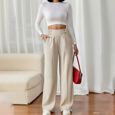 Women's Wide Leg Pants High Waist Business Casual Trousers Pant With Pockets by Glamytek