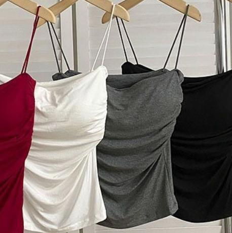 Spice Girl Sling Vest Belt Chest Pad Pleated Pure Desire Style All-match Slim Slim Slim Shoulder Strap Base Underwear for Women by Glamytek