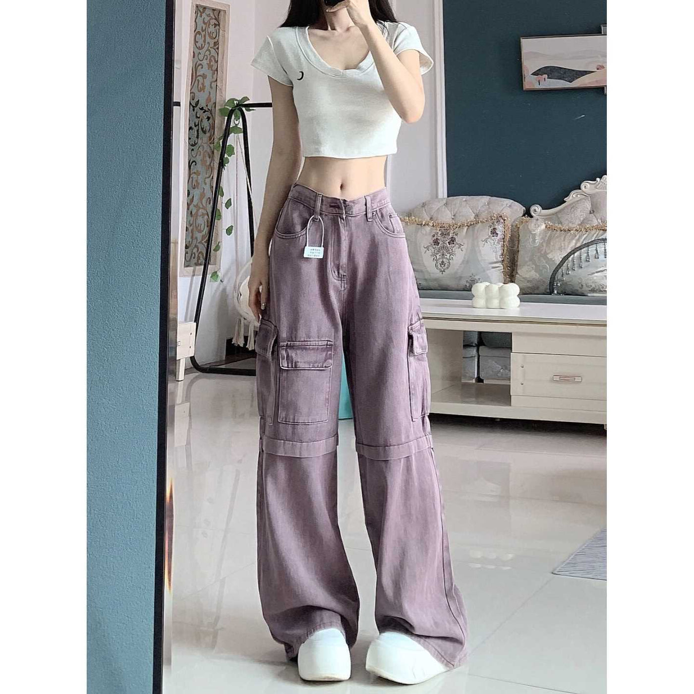 Retro Purple Cargo Jeans Women by Glamytek