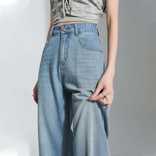 Light blue skinny Tencel wide-leg jeans