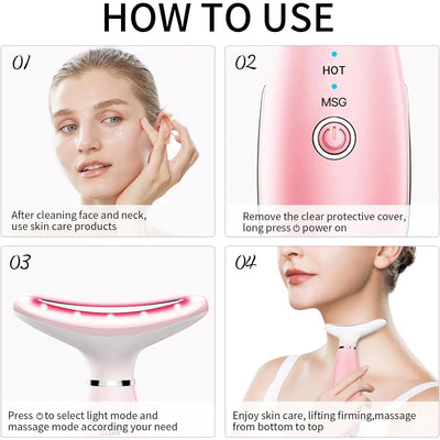 Neck Face Massager, Skin Care Face Massage Tool, 3-in-1 Facial Massager, Face Sculpting Tool With Thermals, Vibration by Glamytek