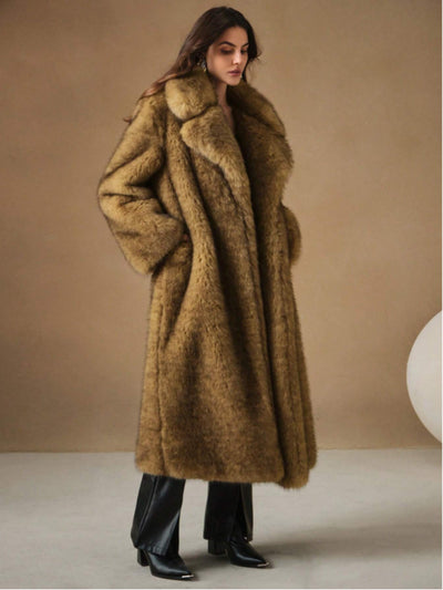 Womens Fall Winter Fluffy Long Imitation Fox Fur Jacket