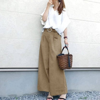 Two-piece set of wide-leg trousers with a belt