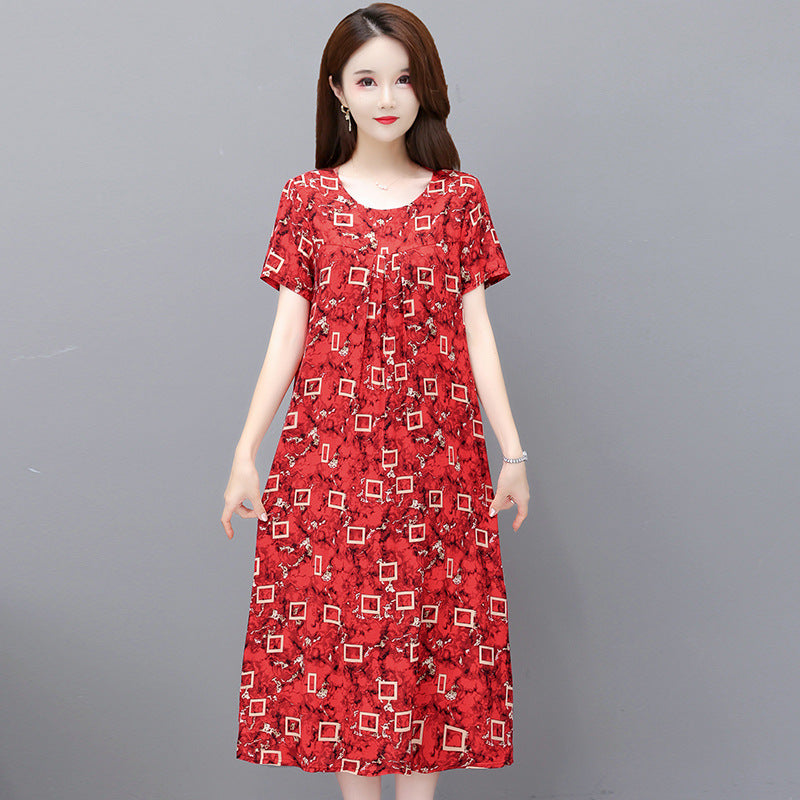 Cotton and silk dress for middle-aged summer