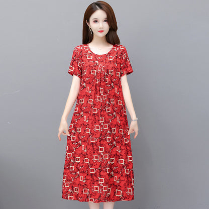 Cotton and silk dress for middle-aged summer