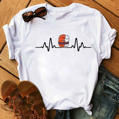 Summer Women Cute Sushi Hug Short Sleeve T-shirts by Glamytek