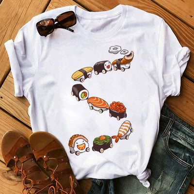 Summer Women Cute Sushi Hug Short Sleeve T-shirts by Glamytek