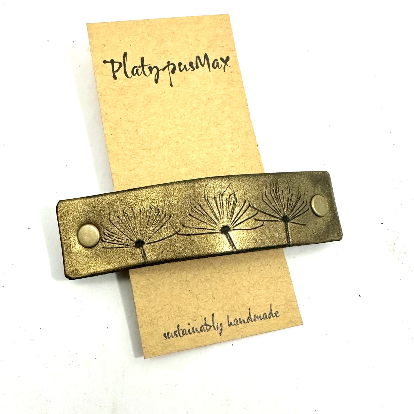 Gold & Black Dandelion Wish Leather Hair Barrette by Glamytek