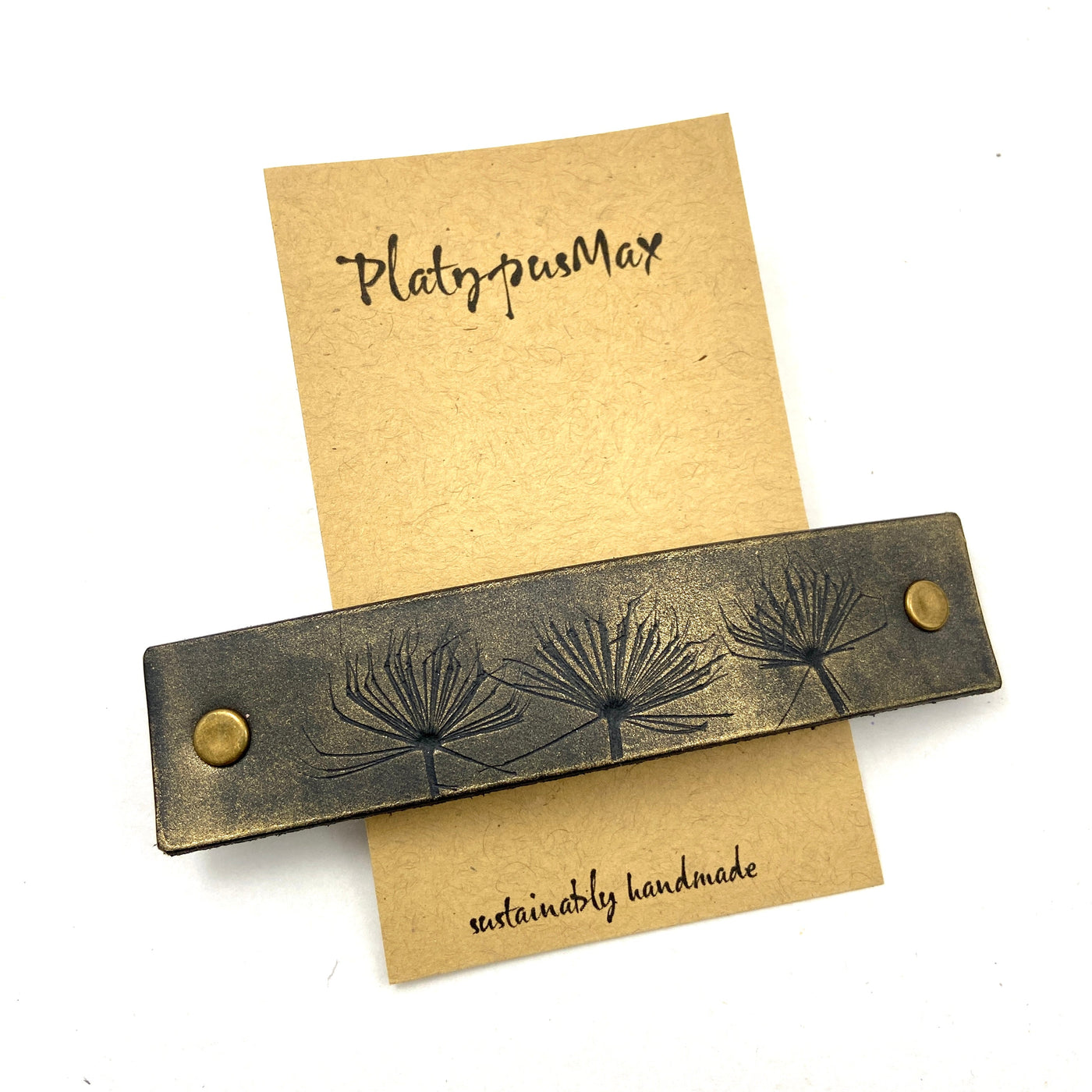 Gold & Black Dandelion Wish Leather Hair Barrette by Glamytek