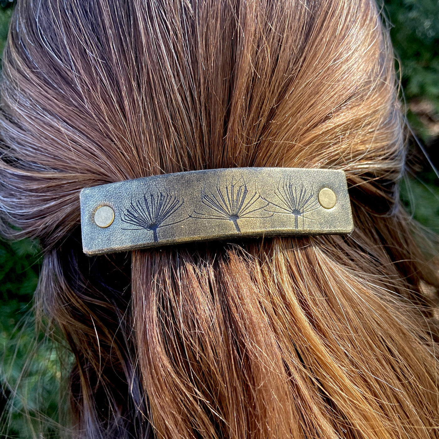 Gold & Black Dandelion Wish Leather Hair Barrette by Glamytek