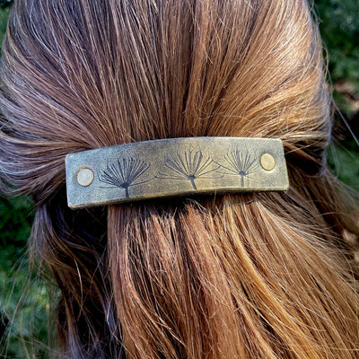 Gold & Black Dandelion Wish Leather Hair Barrette by Glamytek