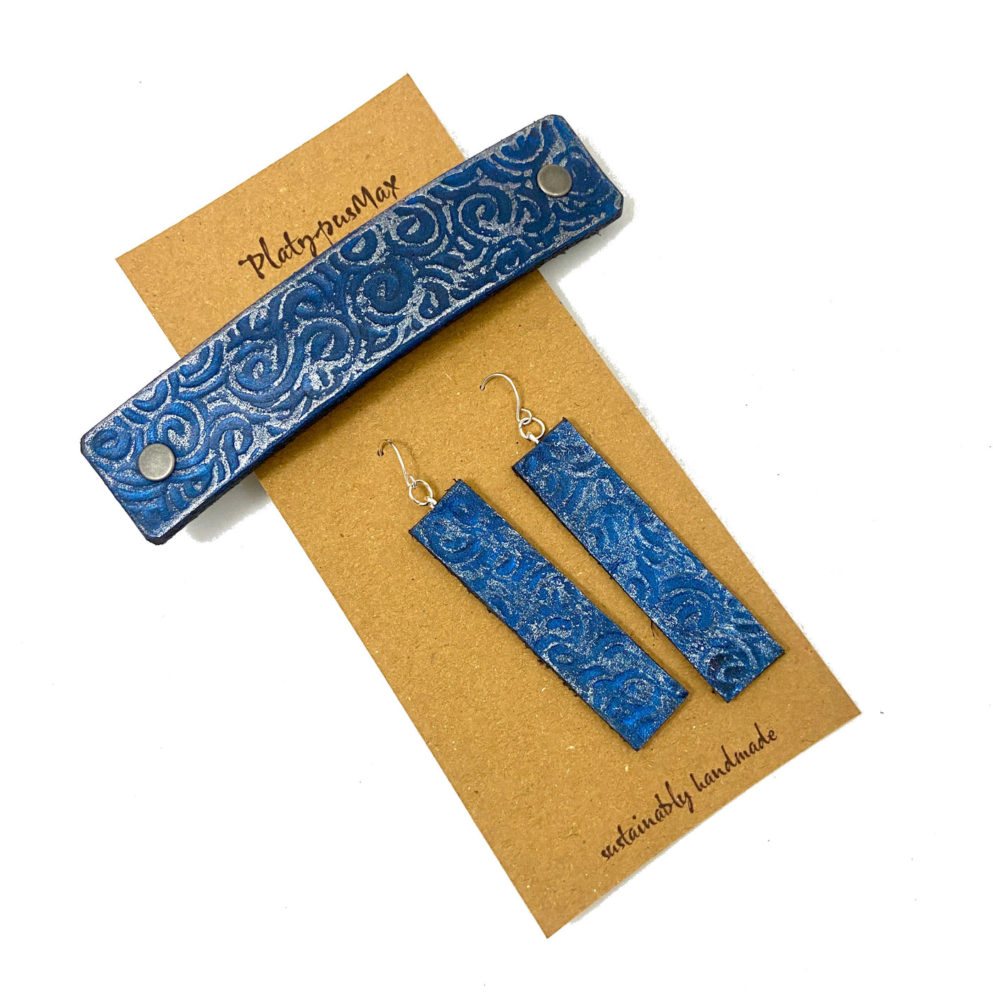 Blue & Silver Ocean Waves / Spirals Barrette and Earring Gift Set by Glamytek