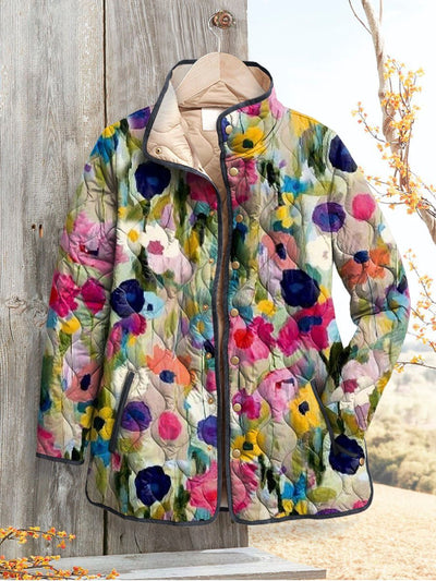Women's Fashion Tuck Cotton Digital Printed Cotton-padded Jacket