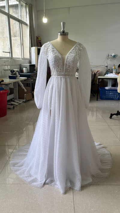 Wish Mesh Split New Light Women's Wedding Dress by Glamytek
