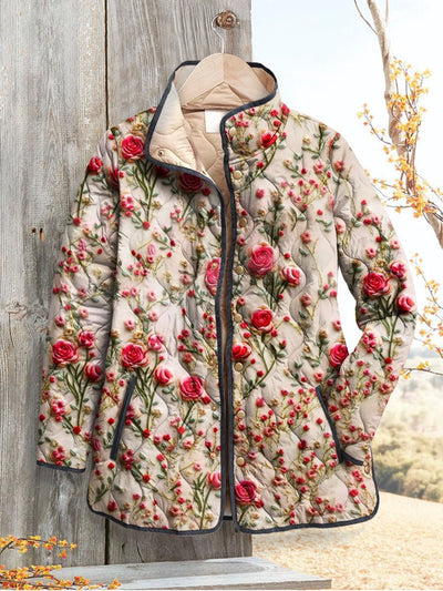 Women's Fashion Tuck Cotton Digital Printed Cotton-padded Jacket