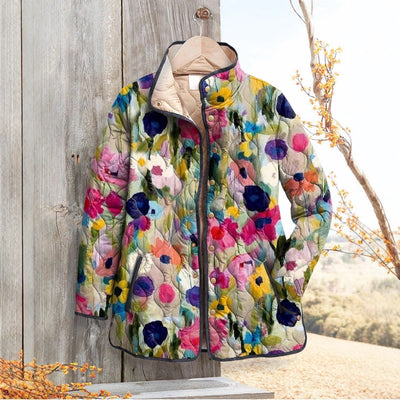 Women's Fashion Tuck Cotton Digital Printed Cotton-padded Jacket